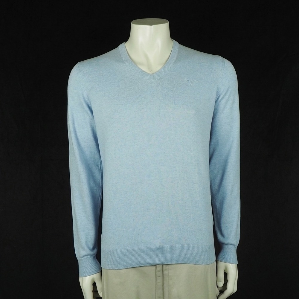 Barbour V-Neck Pullover Sweater Mens Small Heather Blue Cotton Cashmere Blend